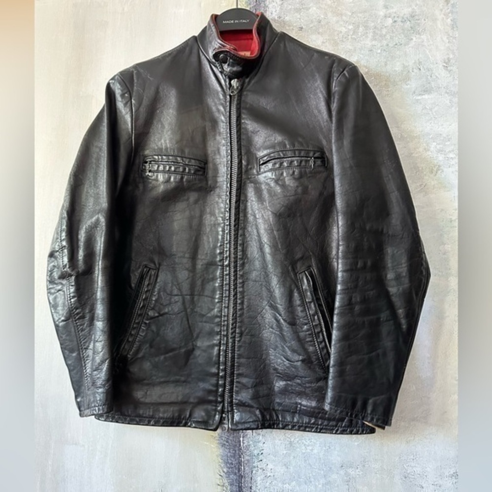 Vintage Chic Black Leather Motorcycle Jacket by British Sportswear, M